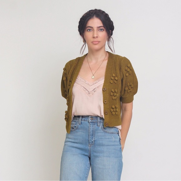 Endless Blu Puff Sleeve Pom Pom Cardigan - Picture 11 of 11